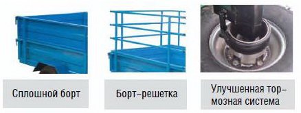 Возможна дополнительная установка: сплошной борт, борт-решетка, улучшенная тормозная система.